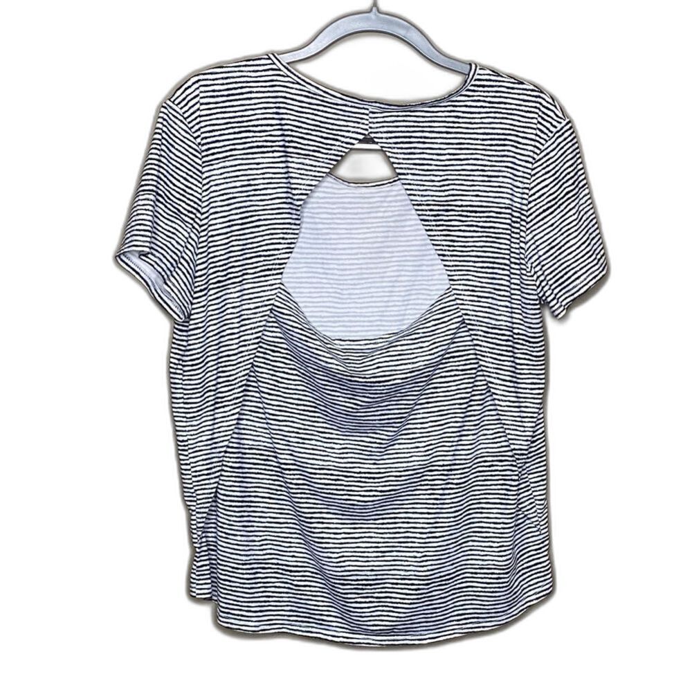Champion Womens Large Striped Open Back Athletic Top Navy White Tee - Picture 3 of 6